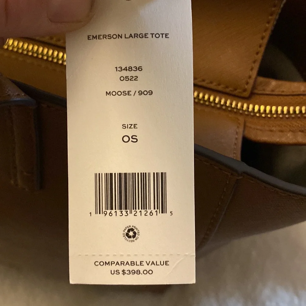 TORY BURCH EMERSON LARGE 👜 TOTE IN /MOOSE 909 - Picture 3 of 6